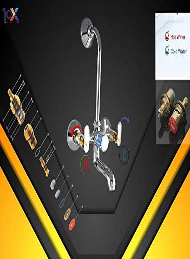 10X Brass Wall Mixer 2 in 1 for Bathroom WM-5502 with Provision for Overhead Shower with Long Bend Pipe Chrome Plated - Image 4